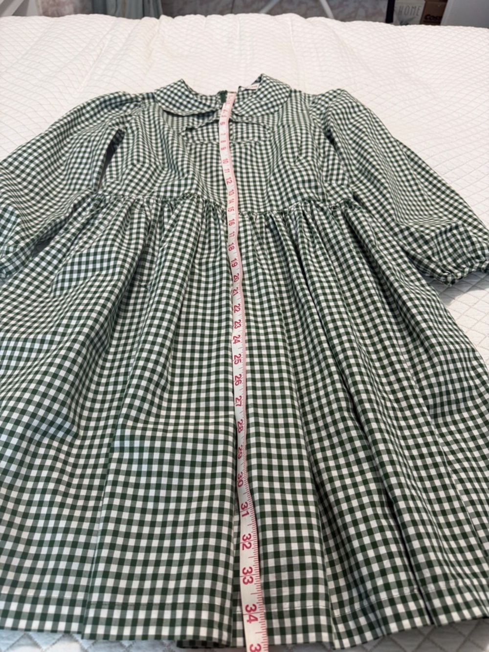 Sandy Liang Gingham Peter Pan Collar Dress with Cut-Out Green White Size 4 - Picture 11 of 16